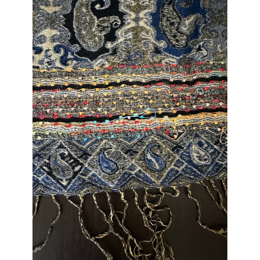 Blue & Olive Reversible Paisley Pashmina Shawl Fringe Wrap Scarf Bohemian - Picture 5 of 8